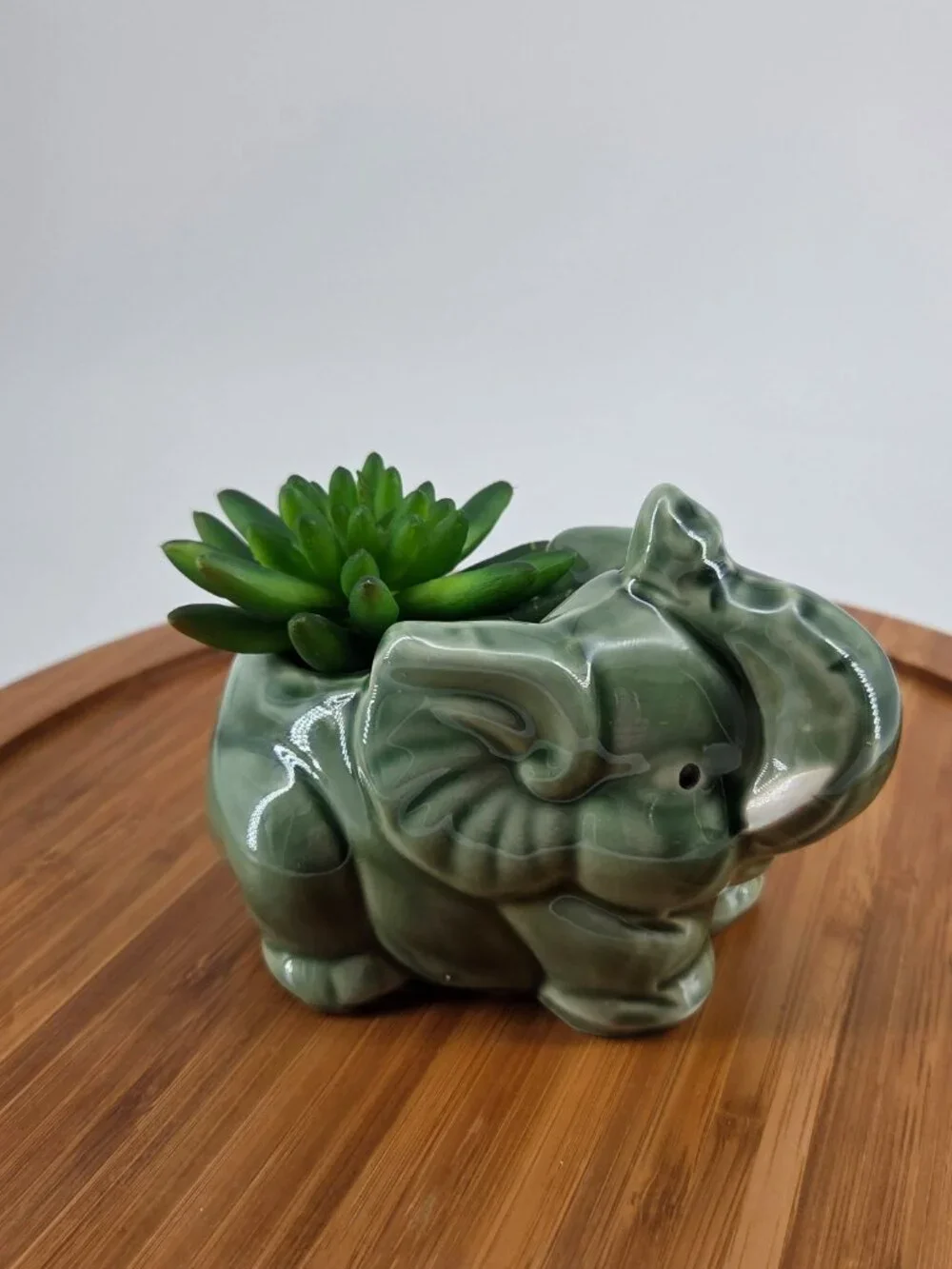 Vintage Sage Green Ceramic Elephant Planter Succulent Pot
